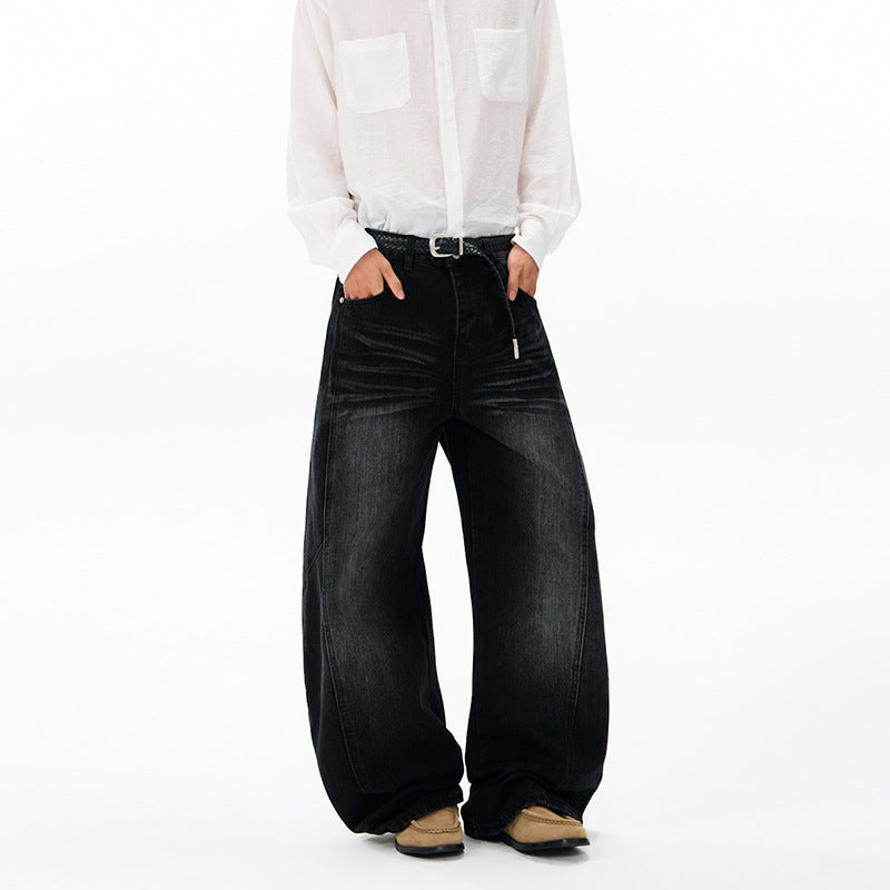 Men's Ultra Wide Denim Palazzo Pants in Balloon-Shaped Baggy Cut with Low Crotch Mune Fashion
