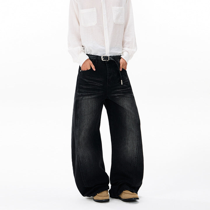 Men's Ultra Wide Denim Palazzo Pants in Balloon-Shaped Baggy Cut with Low Crotch Mune Fashion