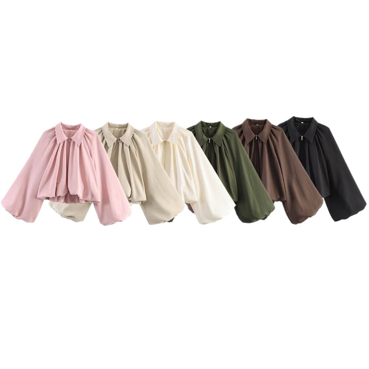 Women's short cape with voluminous sleeves, zipper and gathered hem Mune Fashion