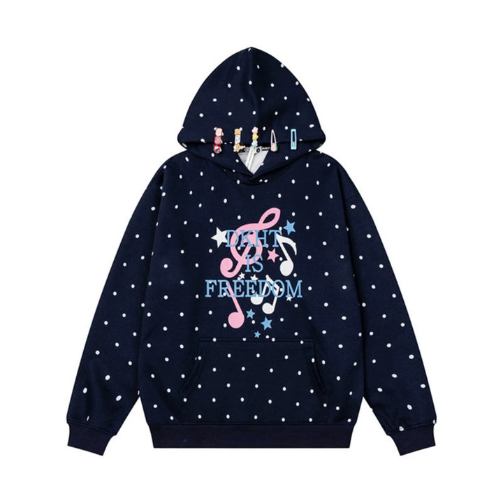 Women's hoodie with polka dot, musical note print and kangaroo pocket Mune Fashion