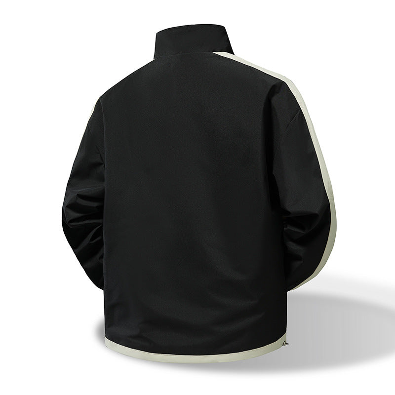 Men's Lightweight Windproof Transition Jacket with Stand-Up Collar, Contrast Sleeves & Drawstring Mune Fashion