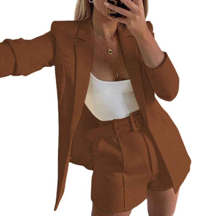 Women's Two-Piece Tailored Blazer Set with High-Waisted Shorts and Belt Mune Fashion