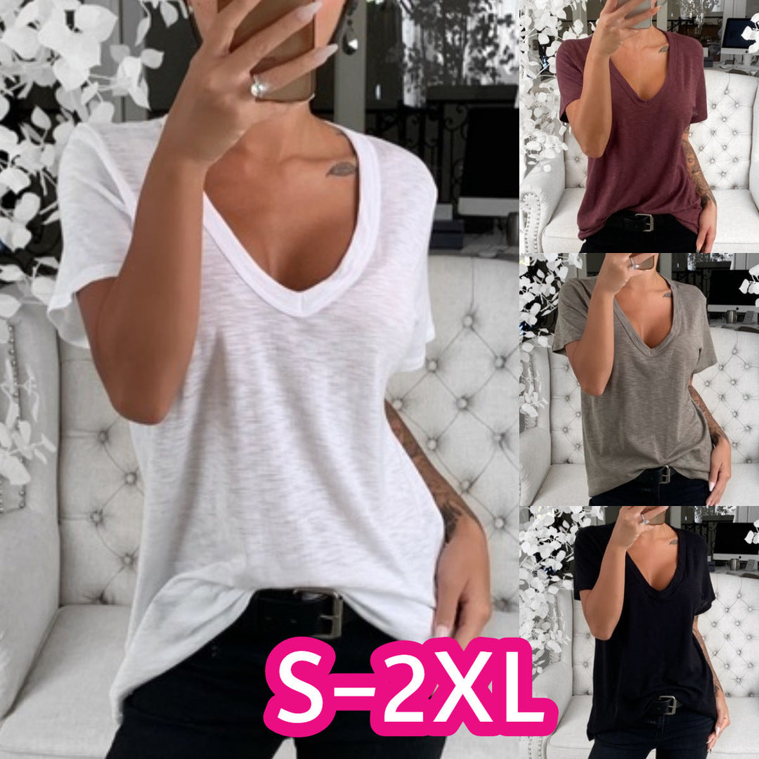 Ladies casual V-neck T-shirt with a loose fit Mune Fashion