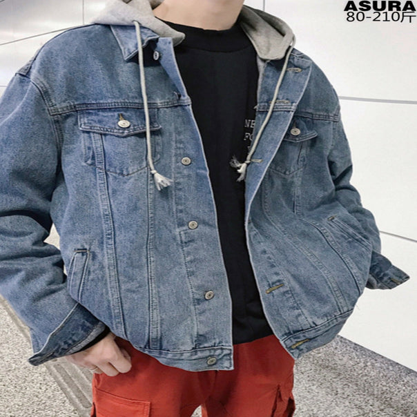 Men's Fashionable Denim Jacket with Hood Mune Fashion