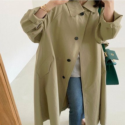 Women Longer Cotton Blend Swing Coat in Oversized Look with Dropped Shoulder and Patch Pockets Mune Fashion