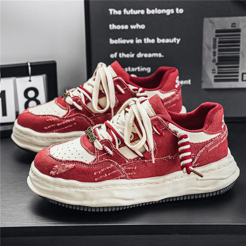 Women's denim platform sneaker with contrast stitching, padded wave sole and embellished lacing details Mune Fashion
