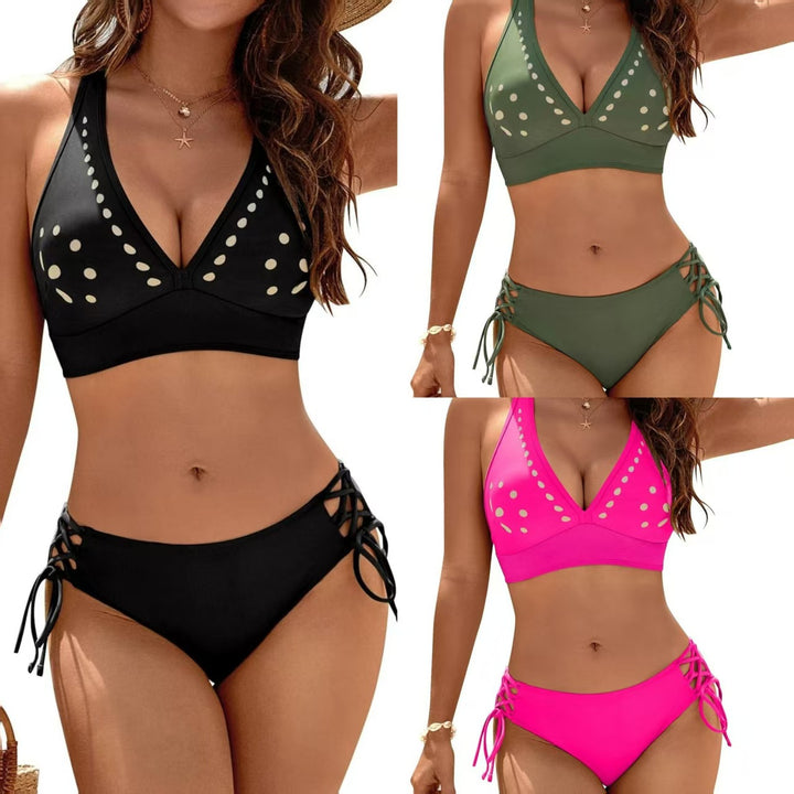 Women's swim set with elegant V-neck and decorated bikini top Mune Fashion