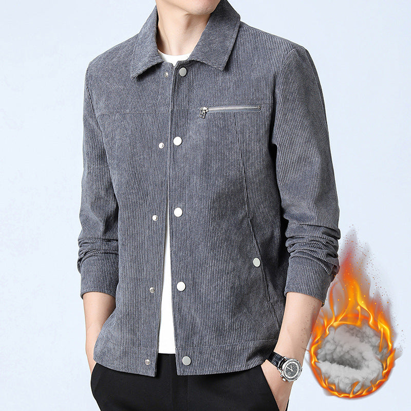 Men's cord overshirt made of wide corduroy with snap button front and zipper chest pocket Mune Fashion