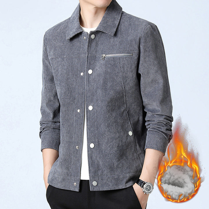 Men's cord overshirt made of wide corduroy with snap button front and zipper chest pocket Mune Fashion