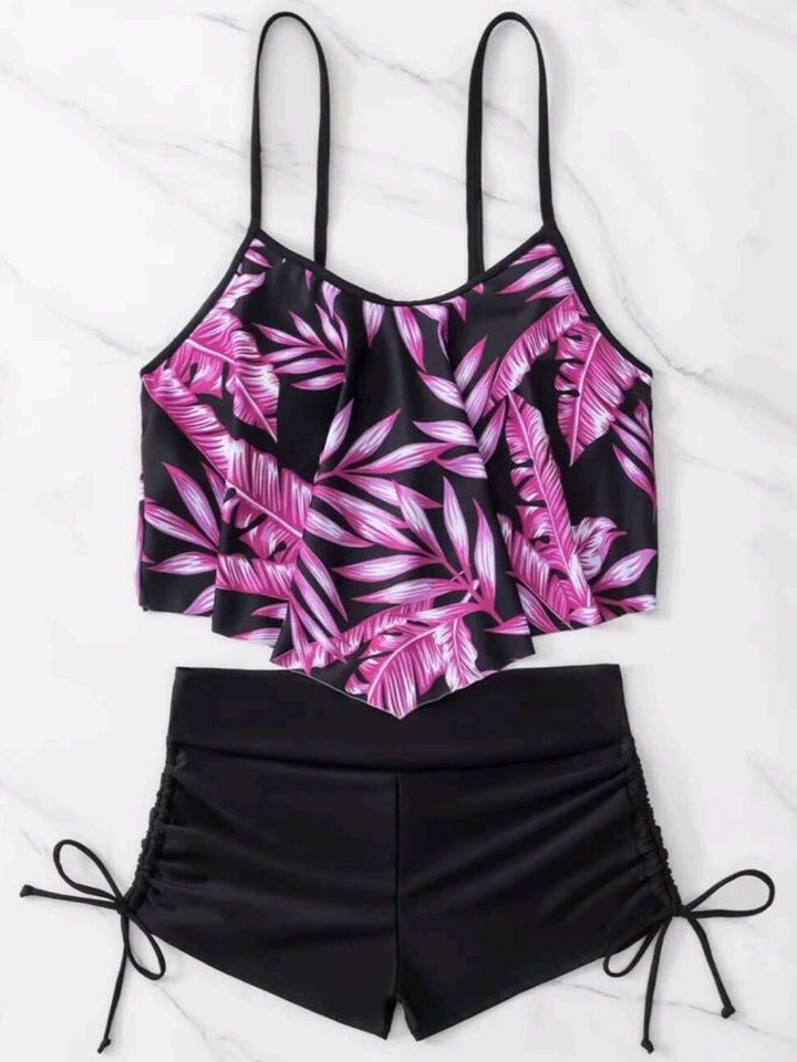Women’s Sporty Tankini Set with Ruffles and Adjustable Straps Mune Fashion