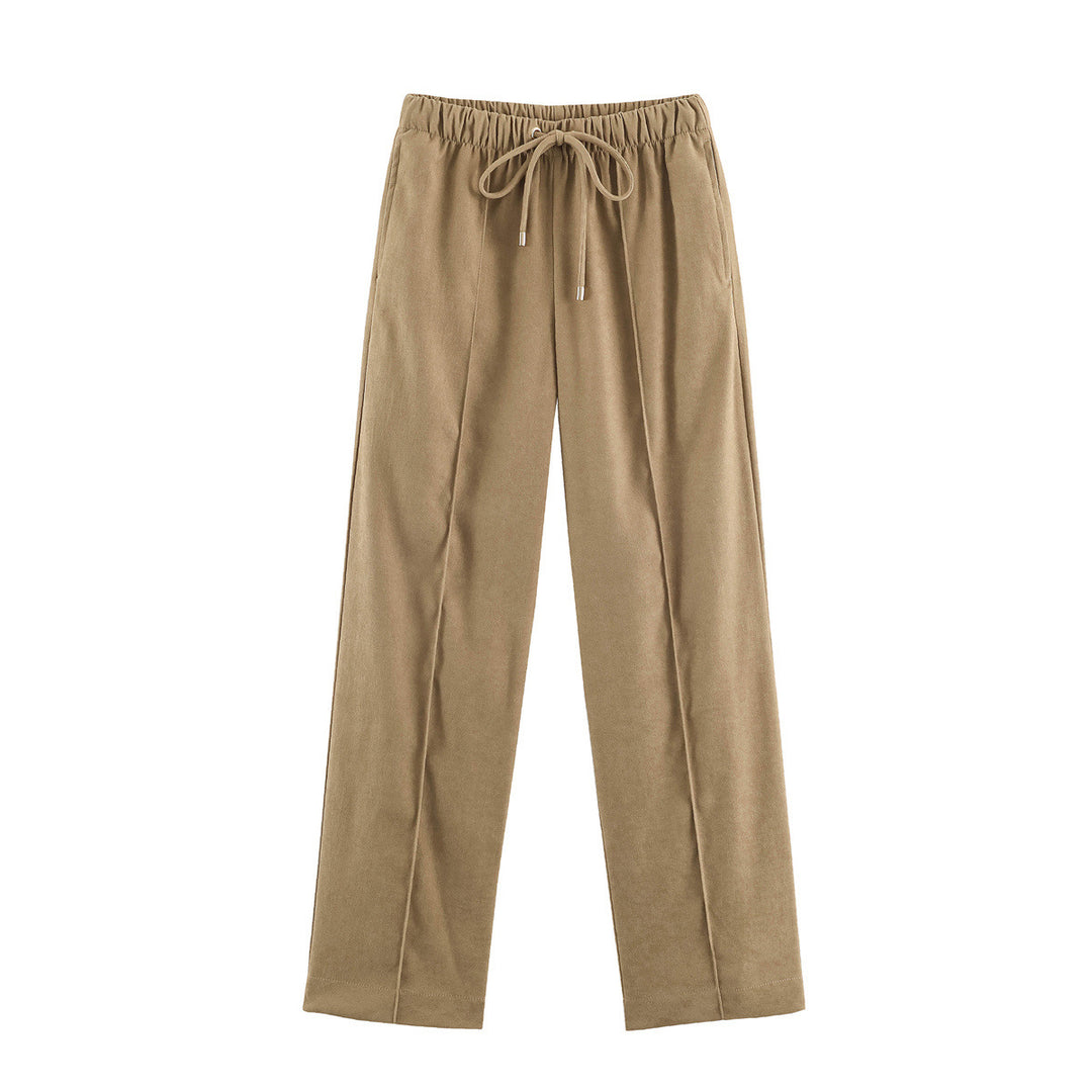 Women's Wide Velour Pants with Elastic Tunnel Drawstring and Crease Mune Fashion