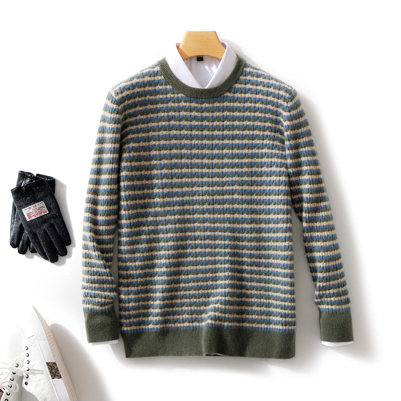 Men's fine-structured striped round neck pullover made of wool blend with ribbed cuffs Mune Fashion