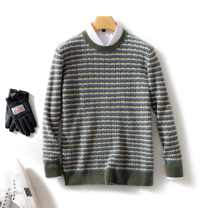 Men's fine-structured striped round neck pullover made of wool blend with ribbed cuffs Mune Fashion