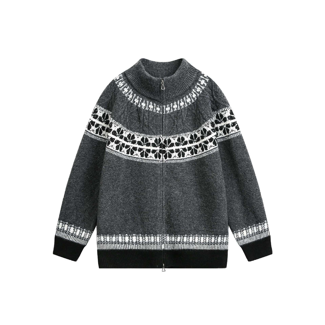 Women's knitted zip jacket in Norwegian pattern with high stand-up collar Mune Fashion
