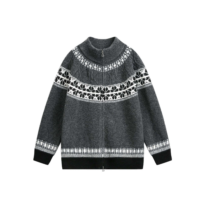 Women's knitted zip jacket in Norwegian pattern with high stand-up collar Mune Fashion