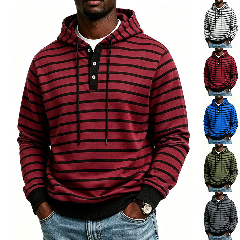 Men's hoodie with Henley button placket and fine stripe texture pattern Mune Fashion