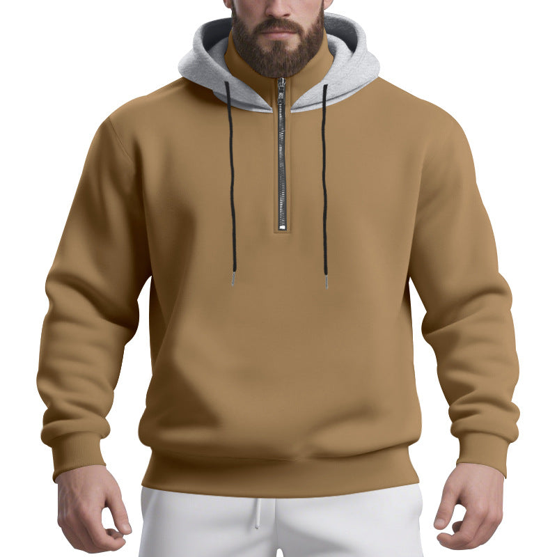 Men's half-zip hoodie with contrasting inner hood, drawstring, and ribbed cuffs Mune Fashion
