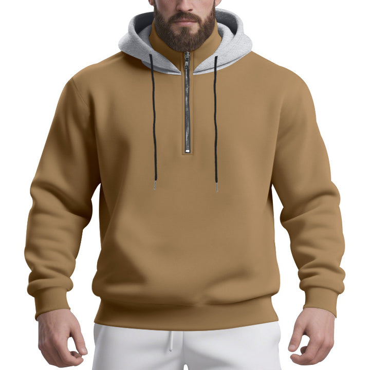 Men's half-zip hoodie with contrasting inner hood, drawstring, and ribbed cuffs Mune Fashion