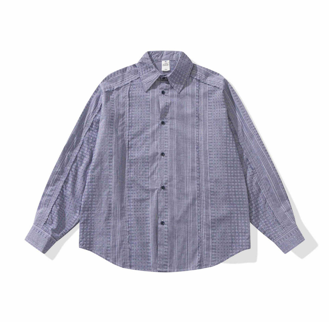Women's Structured Oversized Shirt Blouse with Fine Embroidery and Striped Texture Mune Fashion