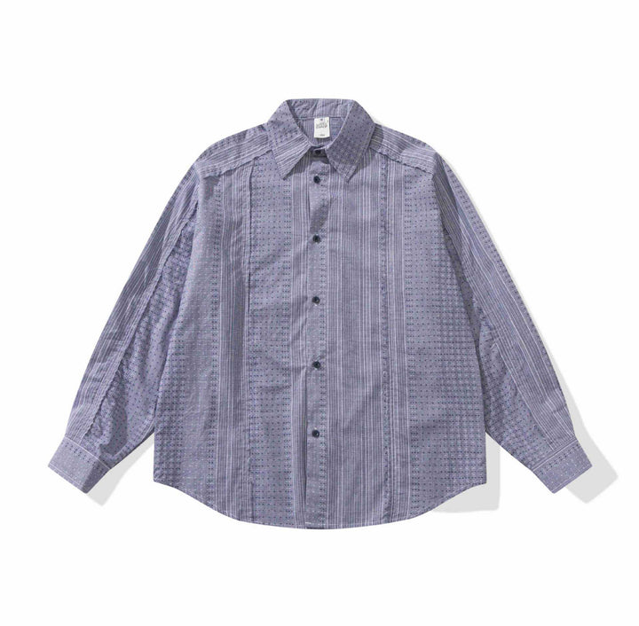 Women's Structured Oversized Shirt Blouse with Fine Embroidery and Striped Texture Mune Fashion