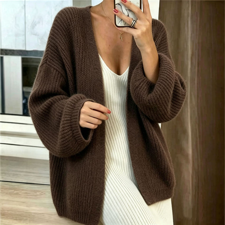 Women Oversize Cardigan made of coarse ribbed knit with balloon sleeves Mune Fashion