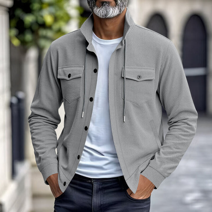 Men's functional cord shirt jacket with high stand collar, drawstring, and patch pockets Mune Fashion