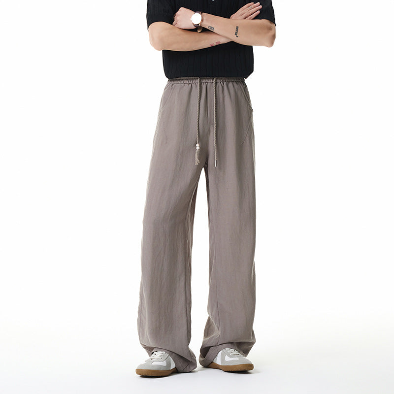 Damen Weite Leinen-Ballonhose mit Tunnelzugbund und Seitentaschen Mune Fashion