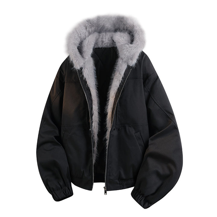 Women's Padded Hooded Bomber Jacket with Faux Fur Collar Mune Fashion