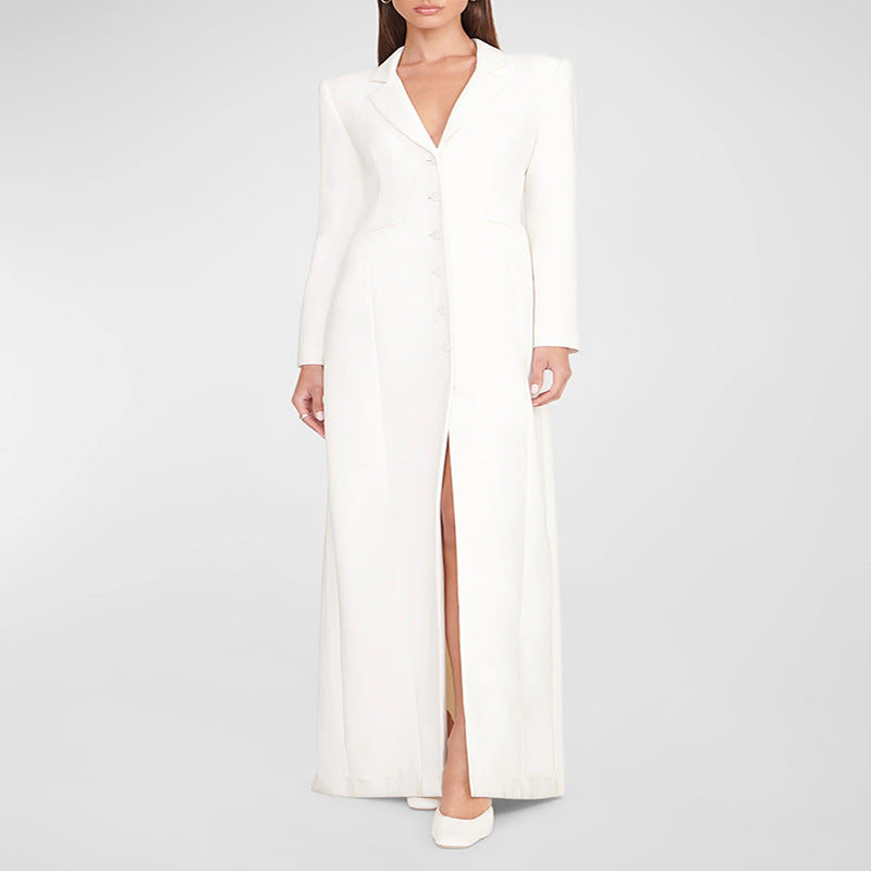 Women’s Evening Maxi Dress-Blazer with Slim Silhouette, Corset Seam and Elegant Front Split Mune Fashion