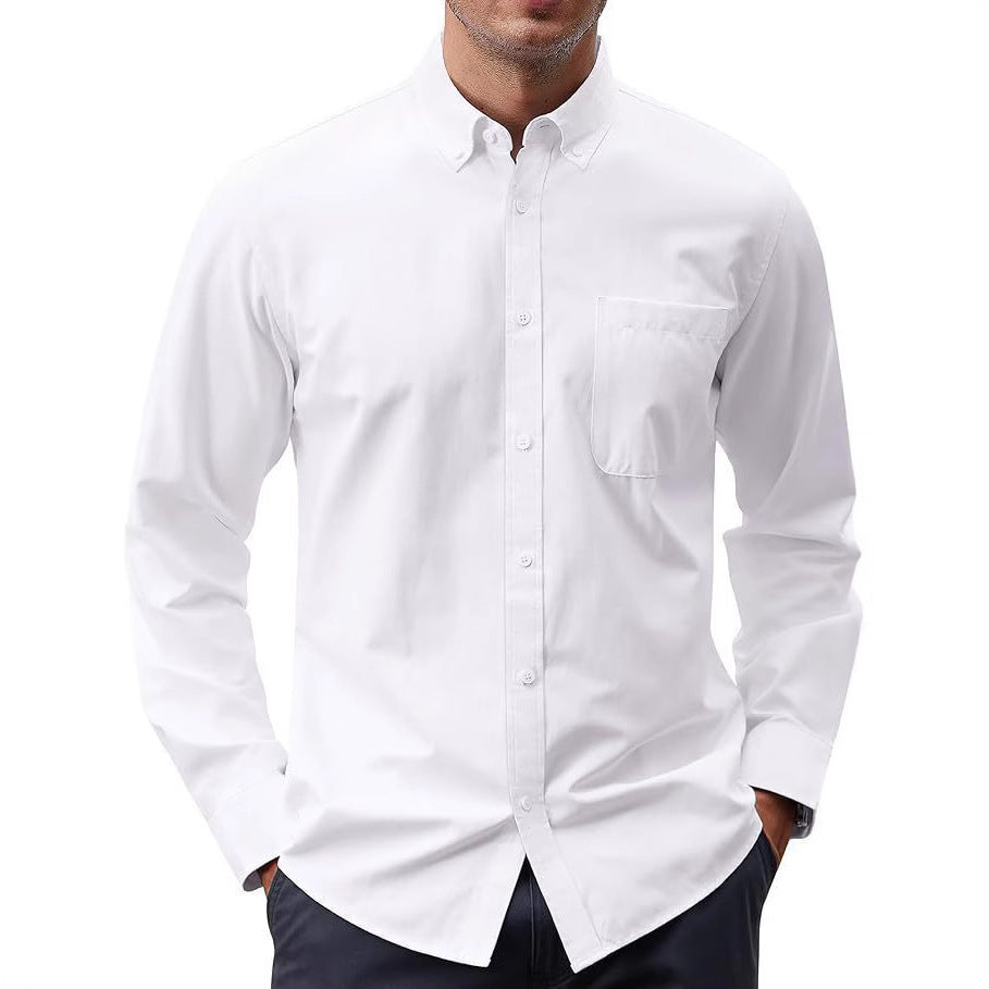 Men's Slim-Fit Oxford Shirt with Button-Down Collar, Chest Pocket, and Elastic Cotton Blend Mune Fashion
