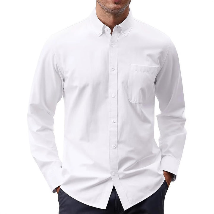 Men's Slim-Fit Oxford Shirt with Button-Down Collar, Chest Pocket, and Elastic Cotton Blend Mune Fashion