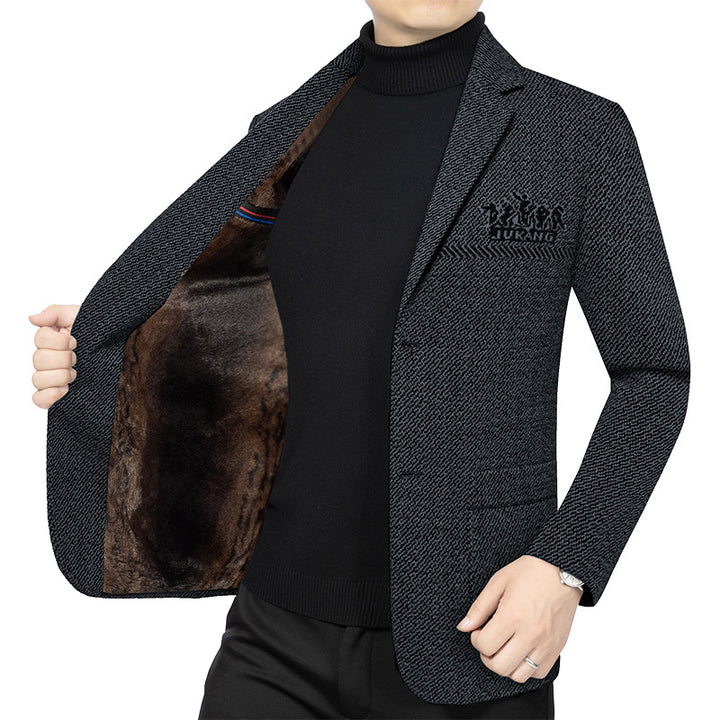 Men's Modern Tweed Blazer Slim Fit with Subtle Emblem Mune Fashion
