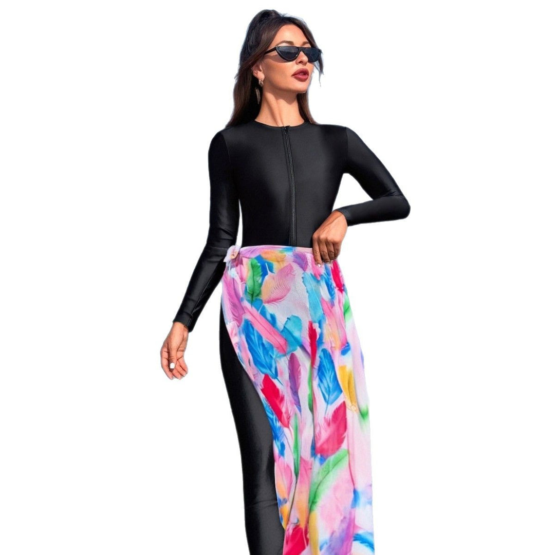 Ladies' fashionable swimsuit with long sleeve and elegant wrap skirt Mune Fashion