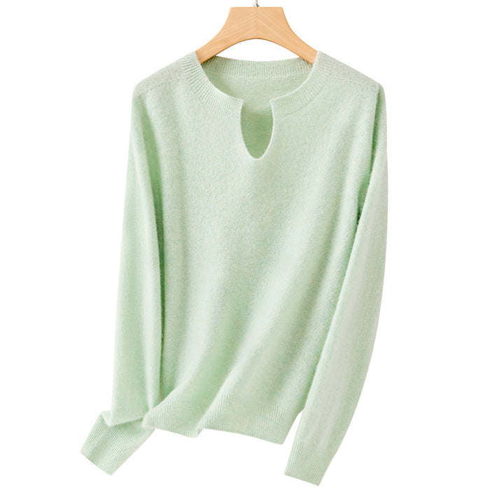 Women's Fine Fine Knit Pullover with Keyhole Neckline and Ribbed Finishes Mune Fashion