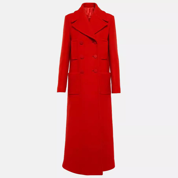 Women floor-length double-breasted wool-cashmere coat with wide lapels Mune Fashion