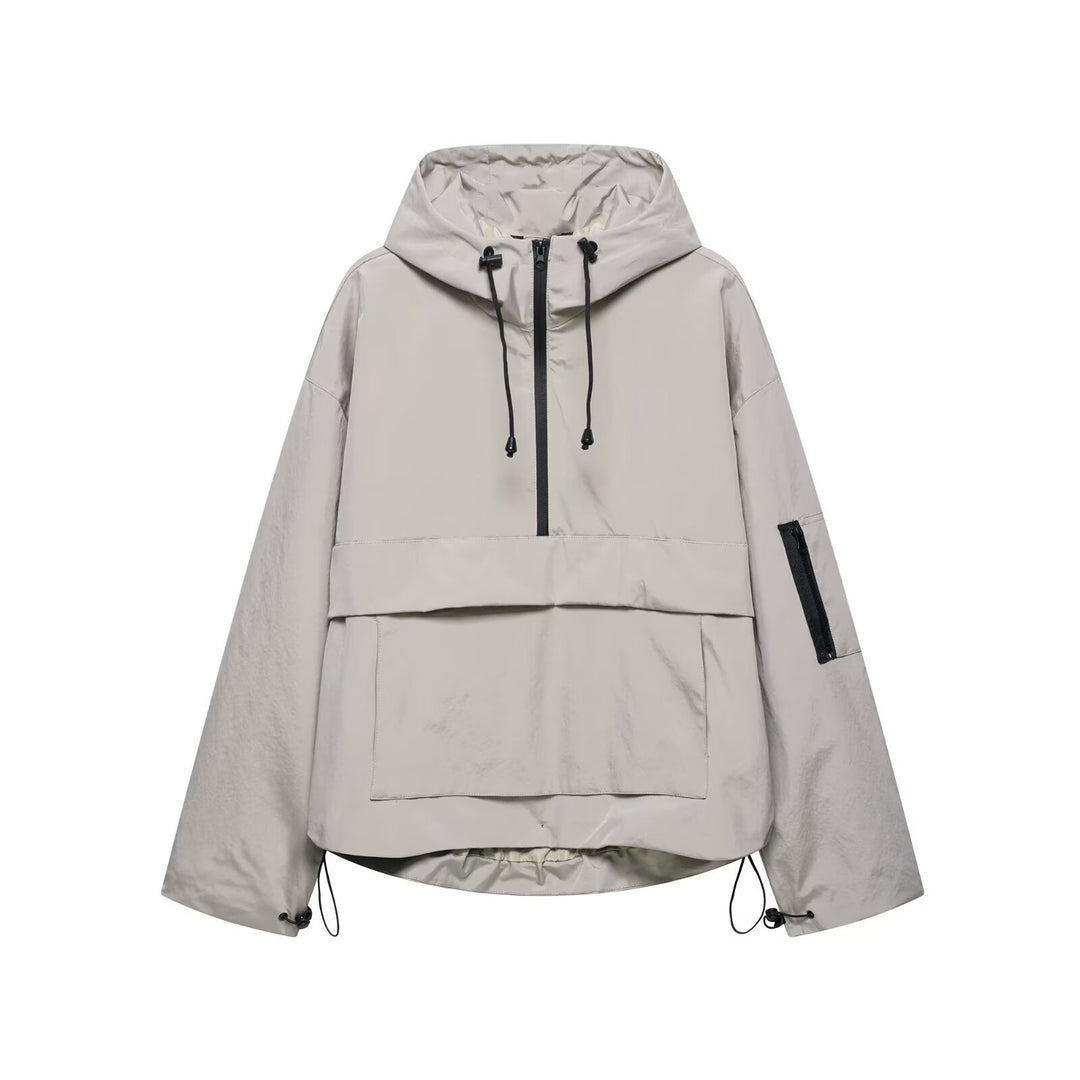 Unisex nan technical windbreaker anorak with half-height zipper hood and kangaroo pocket Mune Fashion