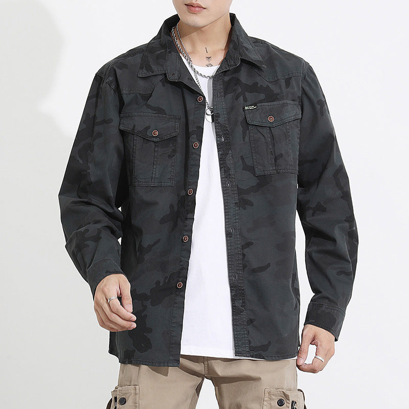Herren Camouflage-Fieldshirtjacke aus leichtem Baumwoll-Twill mit Brusttaschen Mune Fashion