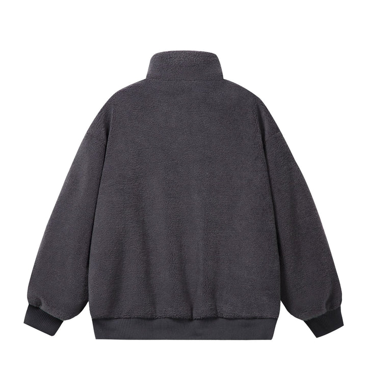 Unisex Sherpa fleece jacket in boxy cut with stand-up collar, block stripes and embroidery details Mune Fashion
