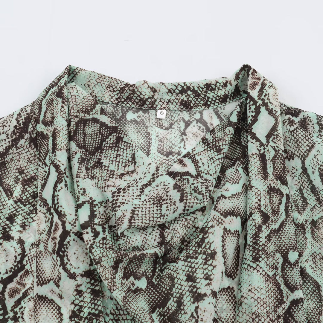 Women's blouse with waterfall shawl collar and snake print Mune Fashion