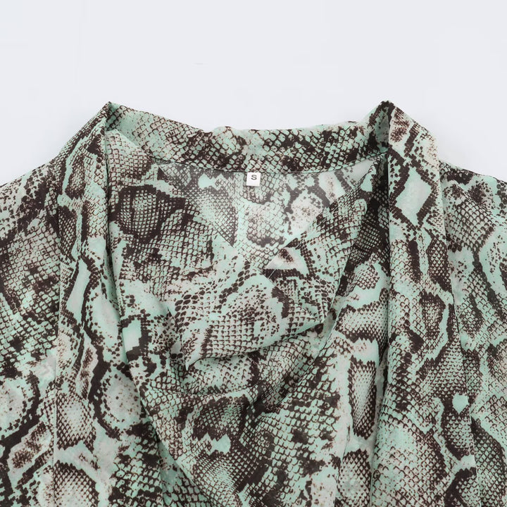 Women's blouse with waterfall shawl collar and snake print Mune Fashion