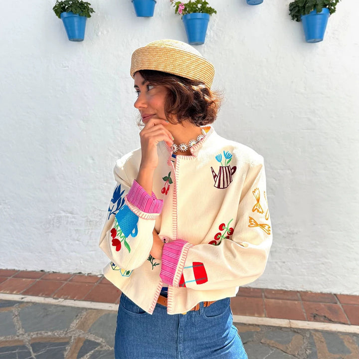 Ladies Embroidered Short Jacket with Playful Appliqués Mune Fashion