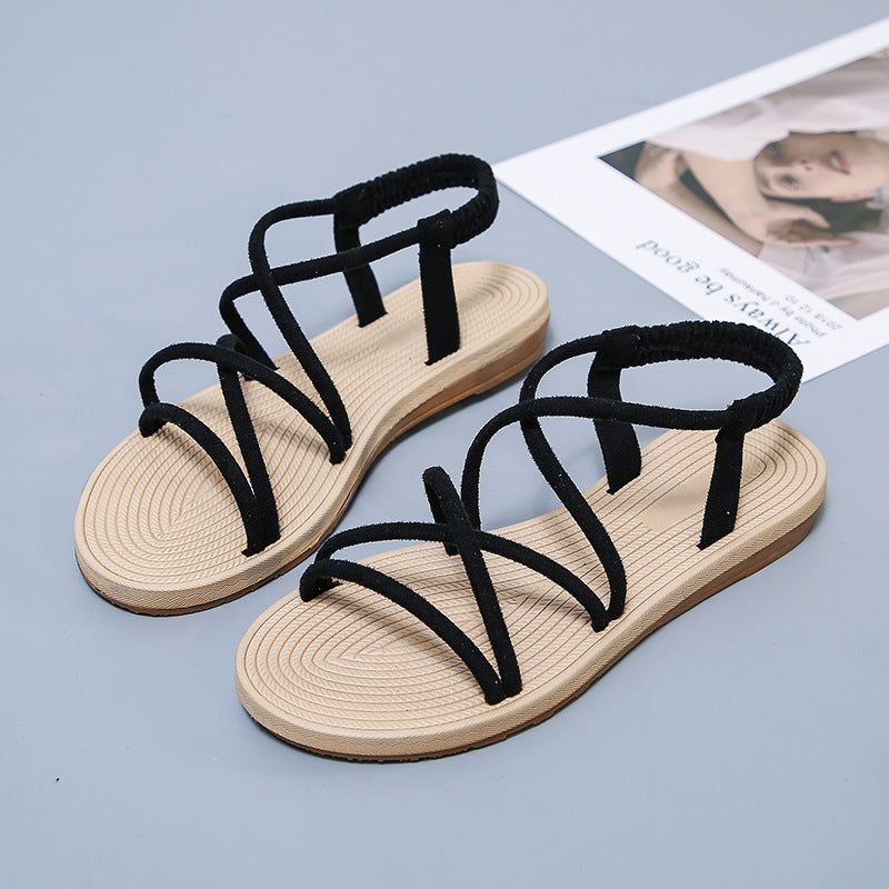 Women Braided Strappy Sandals with Elastic Heel Strap and Padded Footbed Mune Fashion
