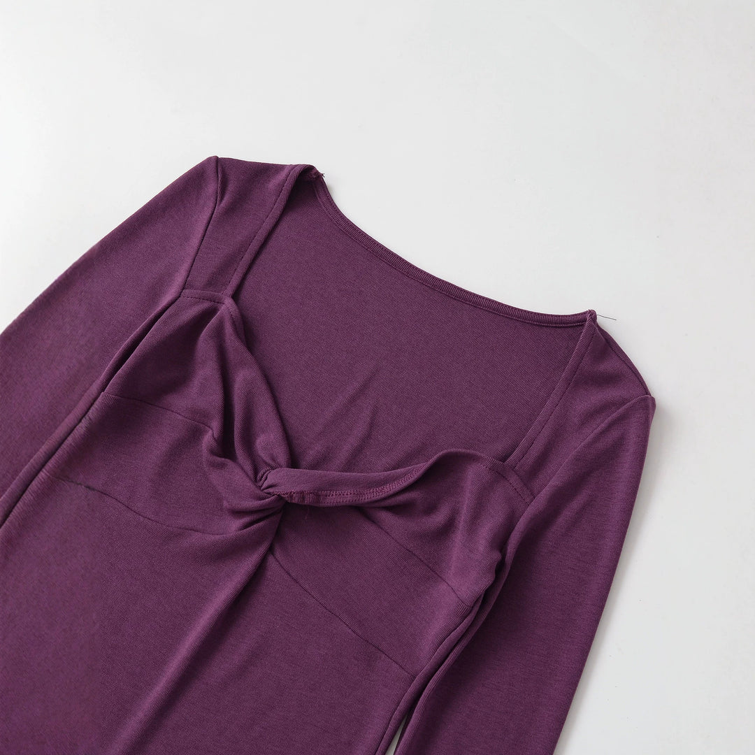 Women's Long Sleeve Shirt with Twist Knot Detail, Shaping Bust Part and Wide Neckline Mune Fashion