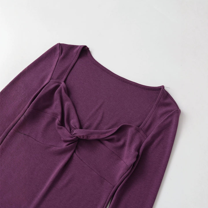Women's Long Sleeve Shirt with Twist Knot Detail, Shaping Bust Part and Wide Neckline Mune Fashion