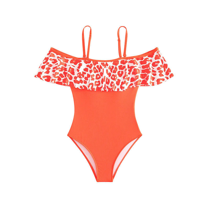 Women's one-piece swimsuit with cheerful ruffle design and stylish leopard pattern Mune Fashion