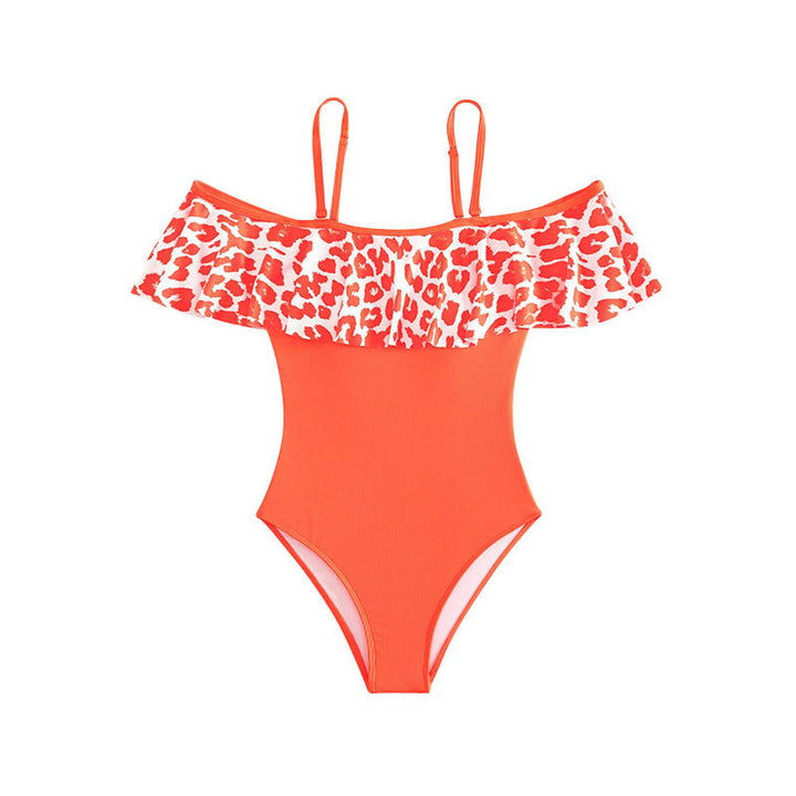 Women's one-piece swimsuit with cheerful ruffle design and stylish leopard pattern Mune Fashion