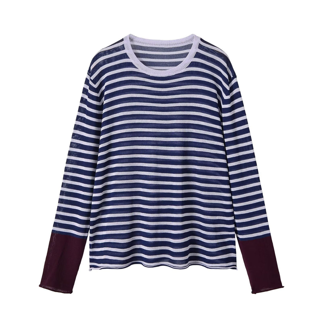Women’s fine knit long sleeve with maritime stripes and contrasting sleeves Mune Fashion