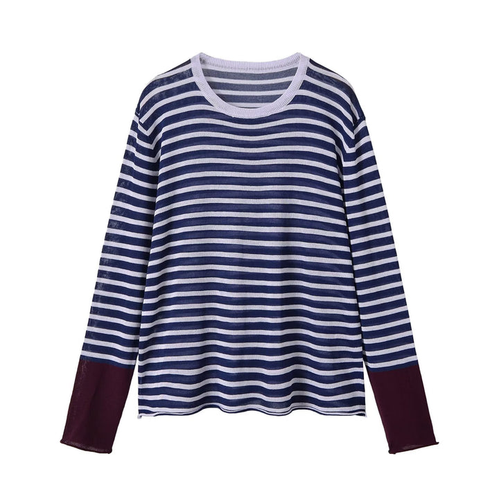Women’s fine knit long sleeve with maritime stripes and contrasting sleeves Mune Fashion