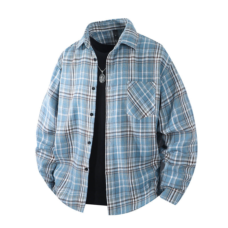 Men's Oversized Checked Flannel Shirt with Chest Pocket and Relaxed Overshirt Fit Mune Fashion