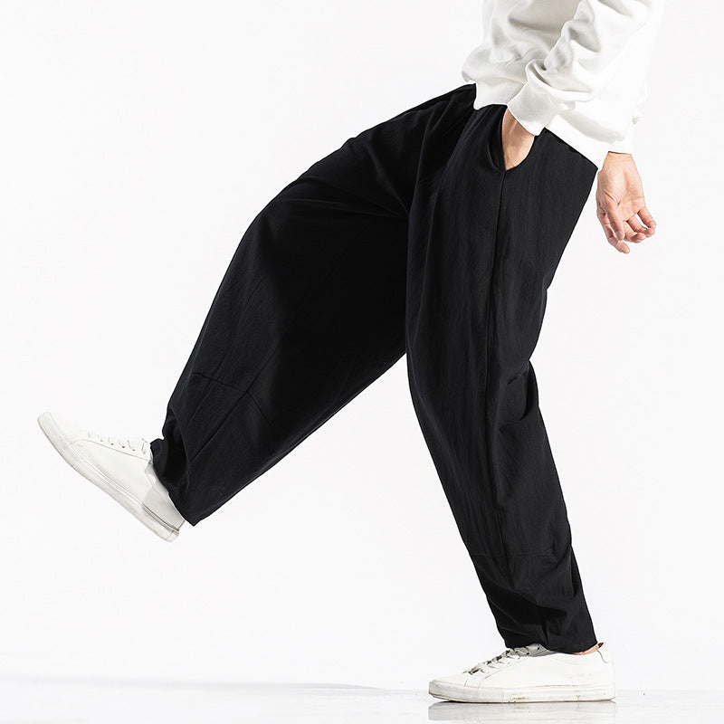Men's wide pleated harem pants with drawstring, casual taper and deep crotch Mune Fashion